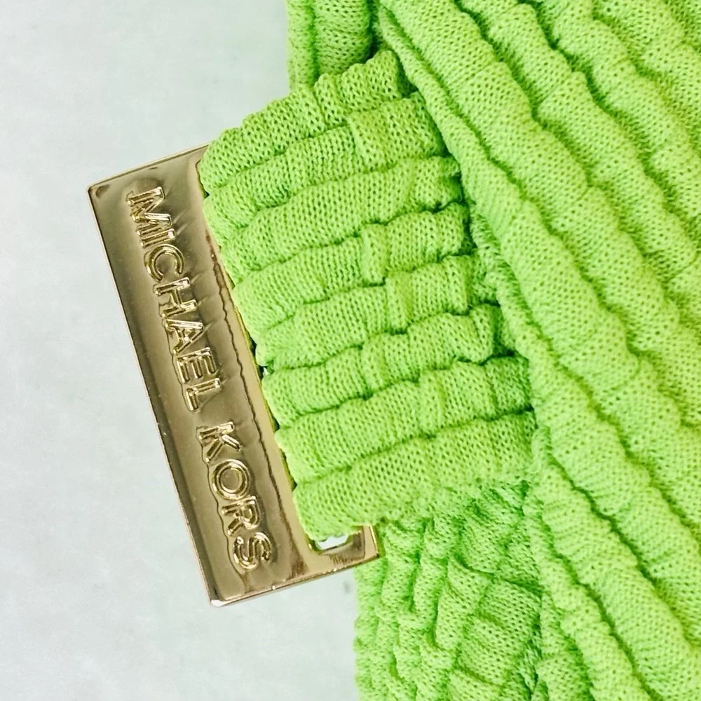 Michael Kors Bright Lime Green 1-Shoulder Side-Cutout 1-Piece Swimsuit Ribbed 10